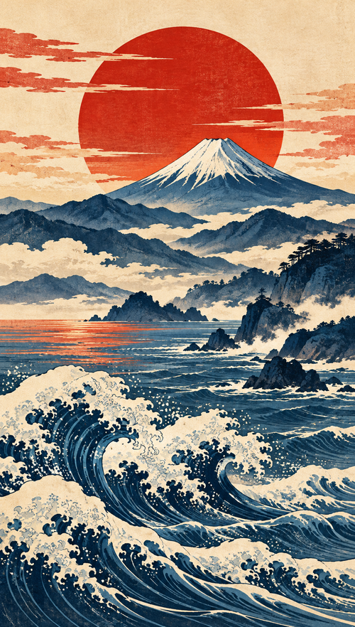 Fuji Dawn curtain artwork